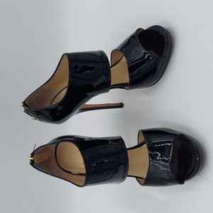 Jimmy Choo Womens Black Patent Leather Open Toe Heeled Sandals